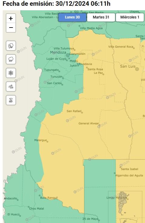 Alerta amarilla por tormentas y Zonda (SMN)