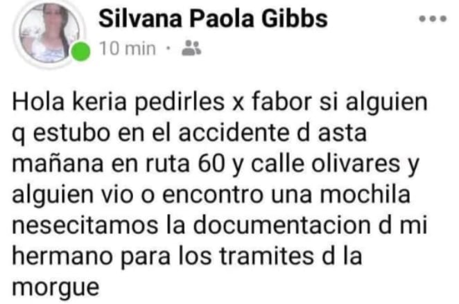 Posteo de la hermana de la víctima. Captura: redes