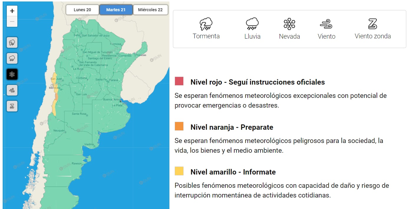 Alerta por nevadas en Alta Montaña  - SMN