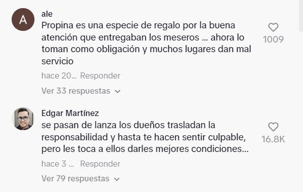 Otros comentarios sobre el debate sobre la propina a los trabajadores gastronómicos