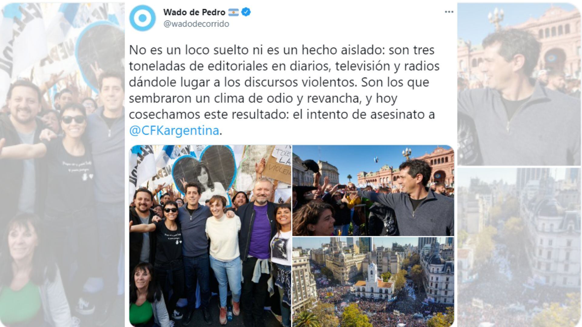 El tuit de Eduardo "Wado" de Pedro.