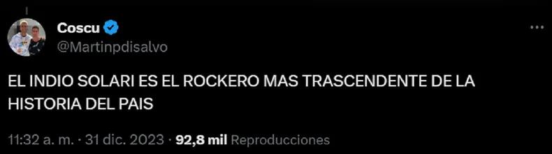 La fuerte muestra de cariño de Coscu para el Indio Solari. Gentileza: X @Martinpdisalvo.