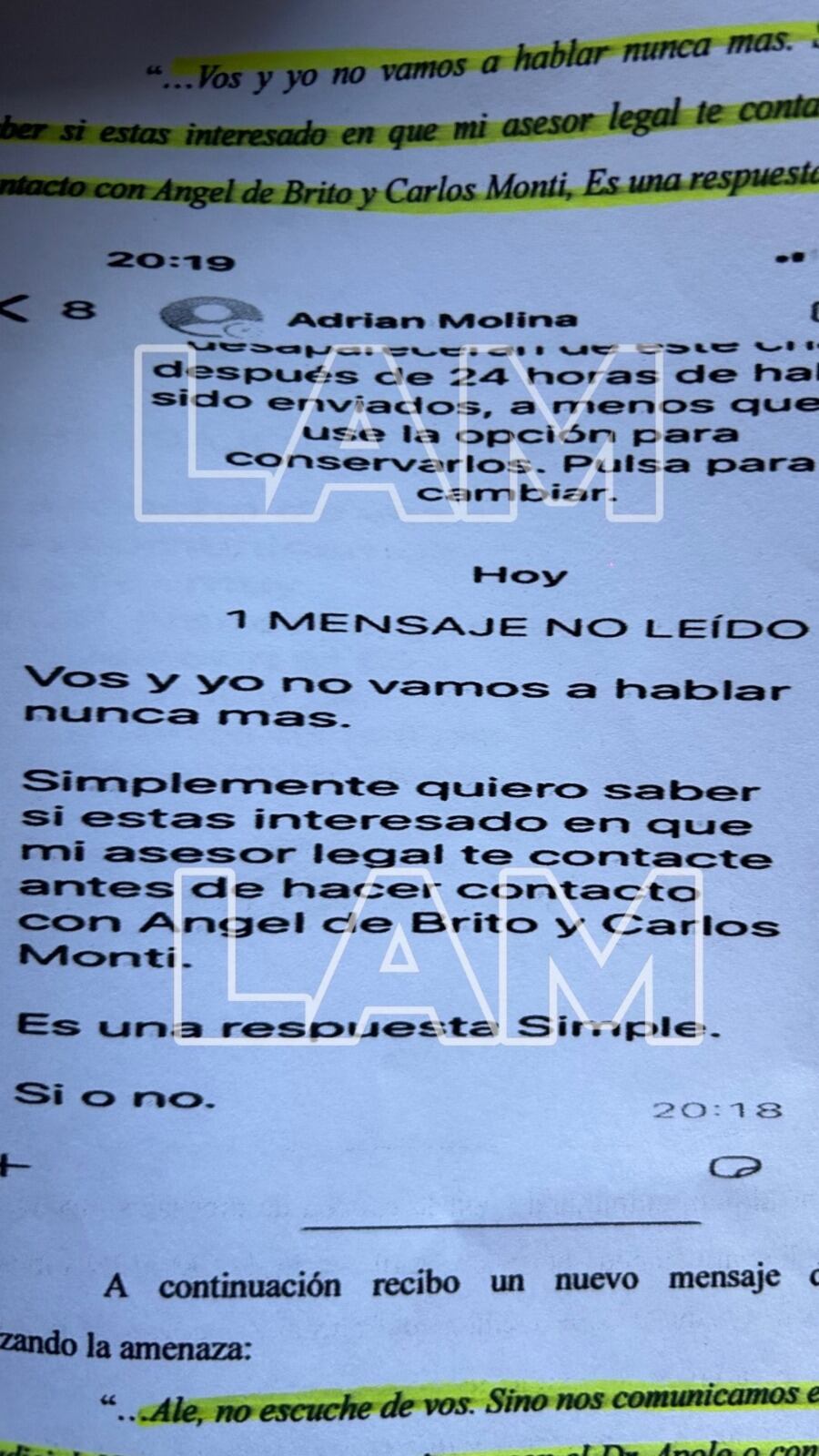 Marley presentó chats ante la Justicia como pruebas. Captura de X.