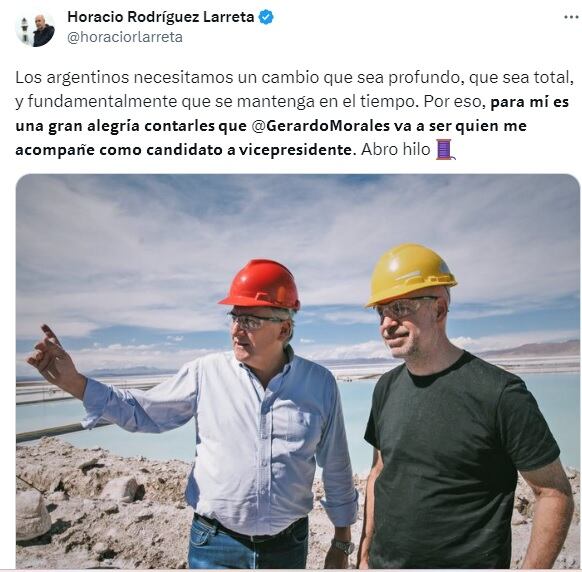 Larreta confirmó a Morales como su candidato a vicepresidente. Foto captura Twitter