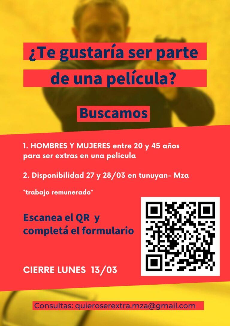 Buscan extras para una película que se filmará en Tunuyán.