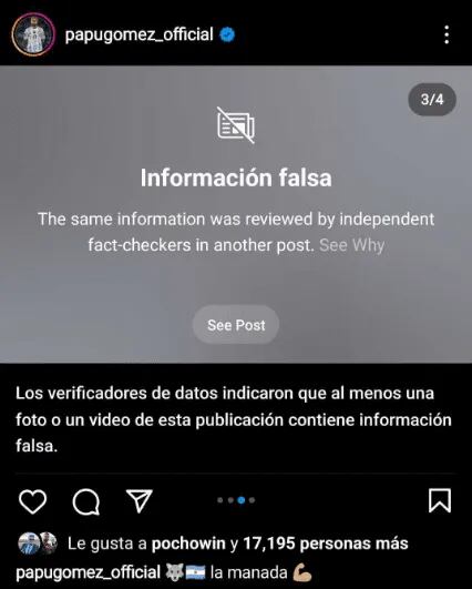 El posteo del Papu Gómez que recibió una dura advertencia de Instagram