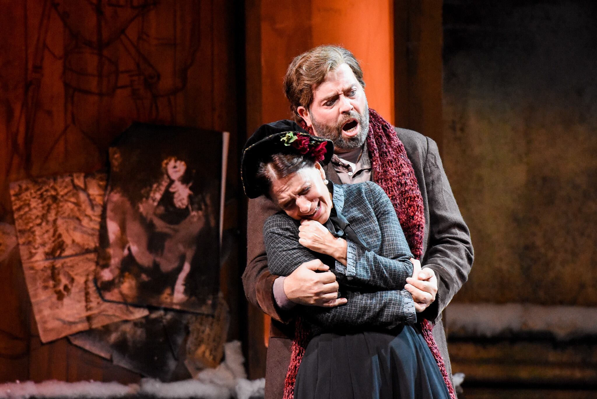 Cangemi y Oliveira Weckesse en una reciente producción de "La Bohème" en el Teatro del Bicentenario de San Juan. Foto: Prensa del TB.