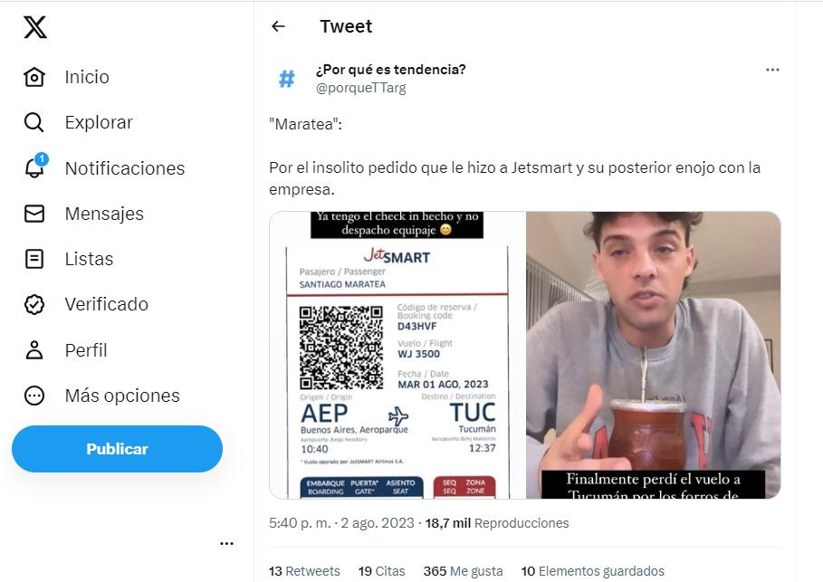 Santi Maratea generó repudio en redes. Captura de pantalla.