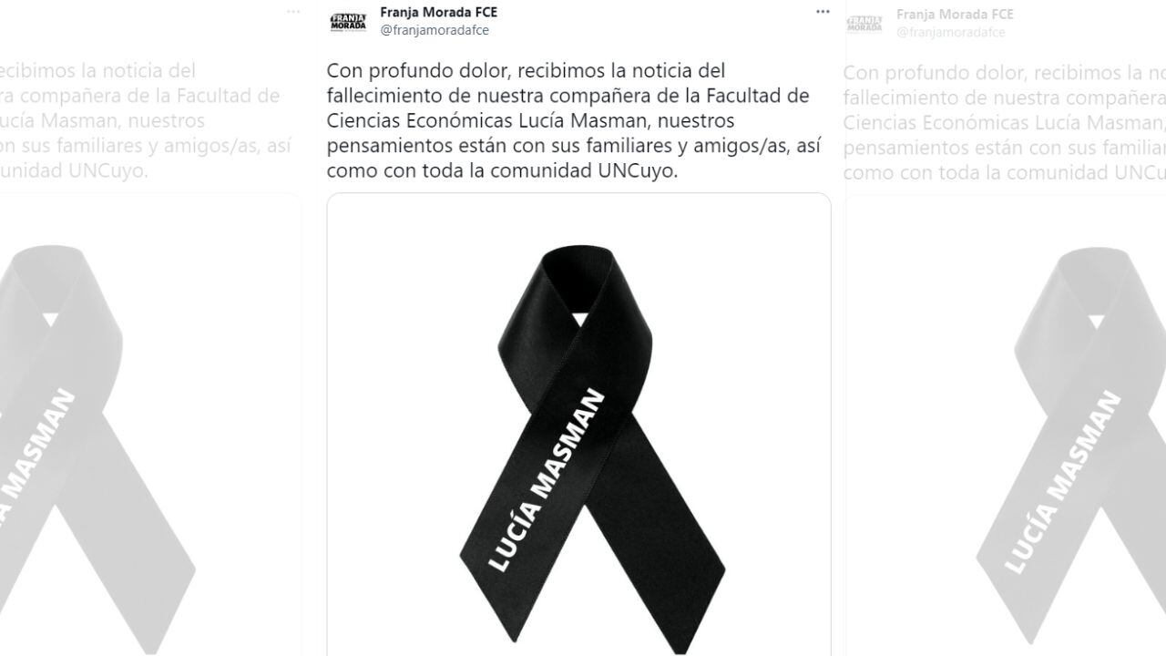 Mensajes de lamento por la muerte de Lucía Masman.