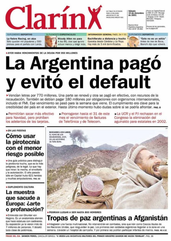 Tapas de diario del 15 de diciembre del 2001