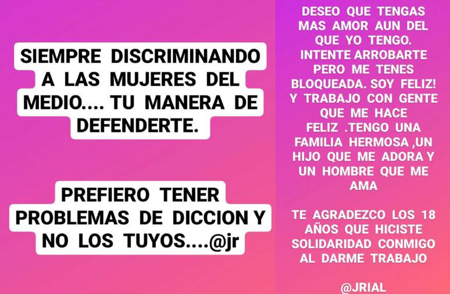 La periodista publicó furiosa mensajes contra su ex compañero