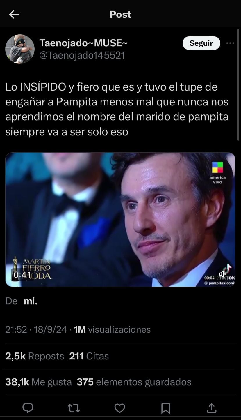 Los memes tras la noticia de la separación de Pampita y Roberto García Moritán. Captura de X.