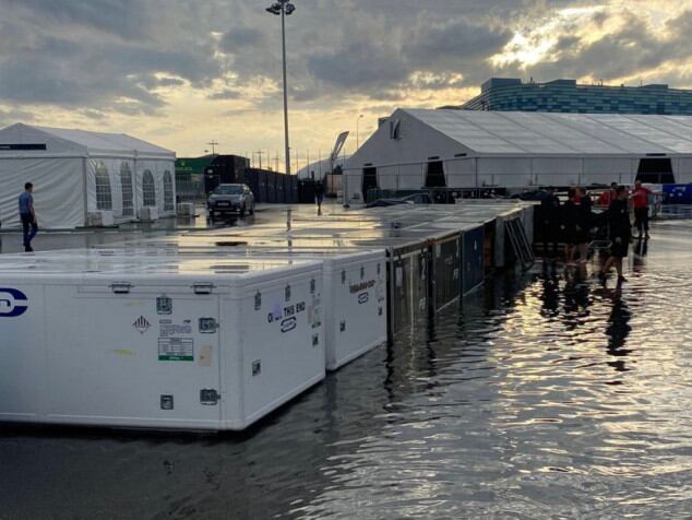 La lluvia torrencial afectó el paddock de Fórmula 1 en Rusia