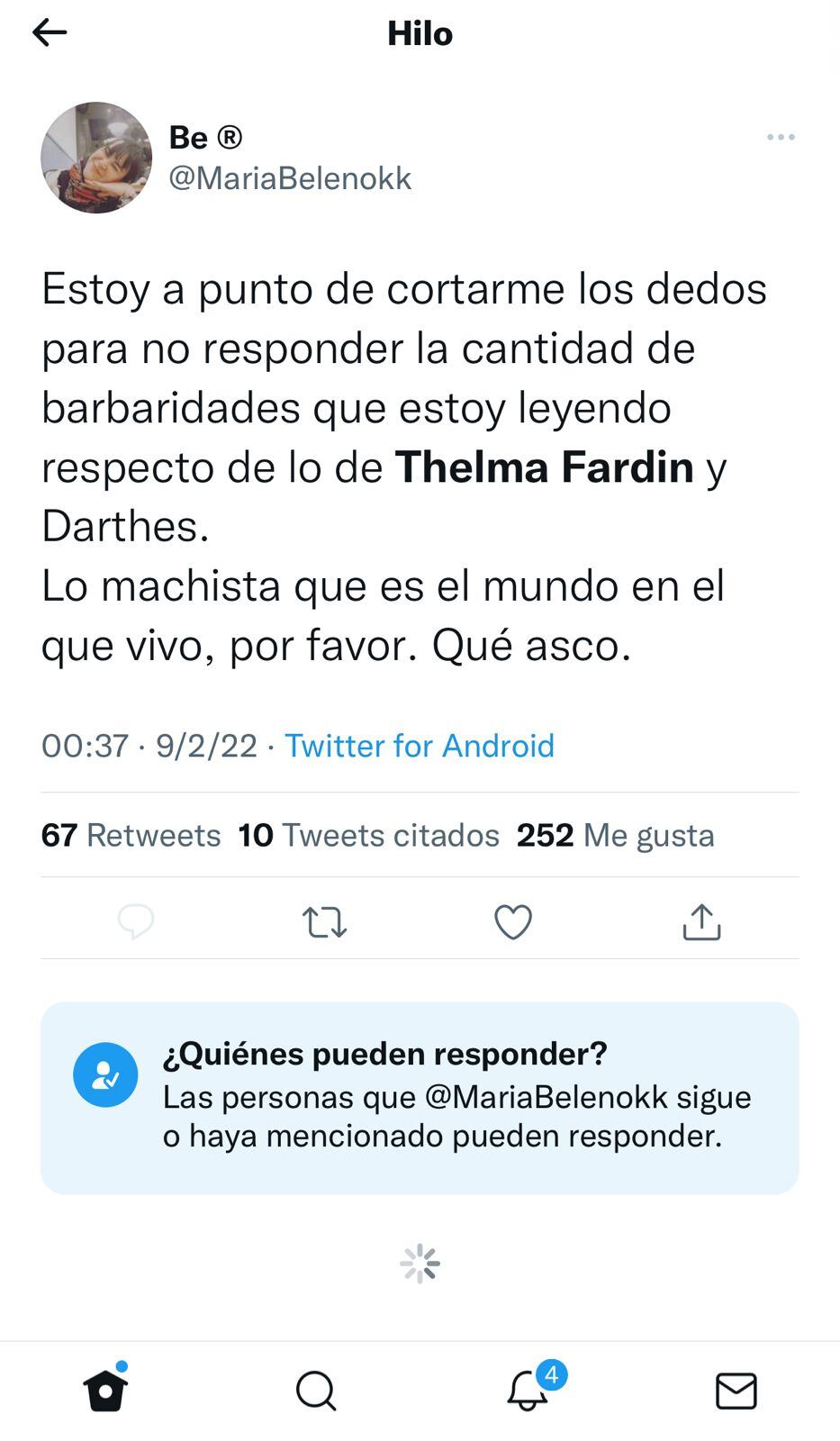 Tweets a favor y en contra de Thelma Fardín.