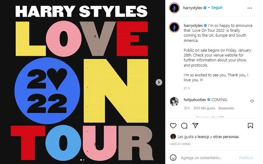 Harry Styles actuará en Argentina el 3 de diciembre del 2022 y ya agotó entradas