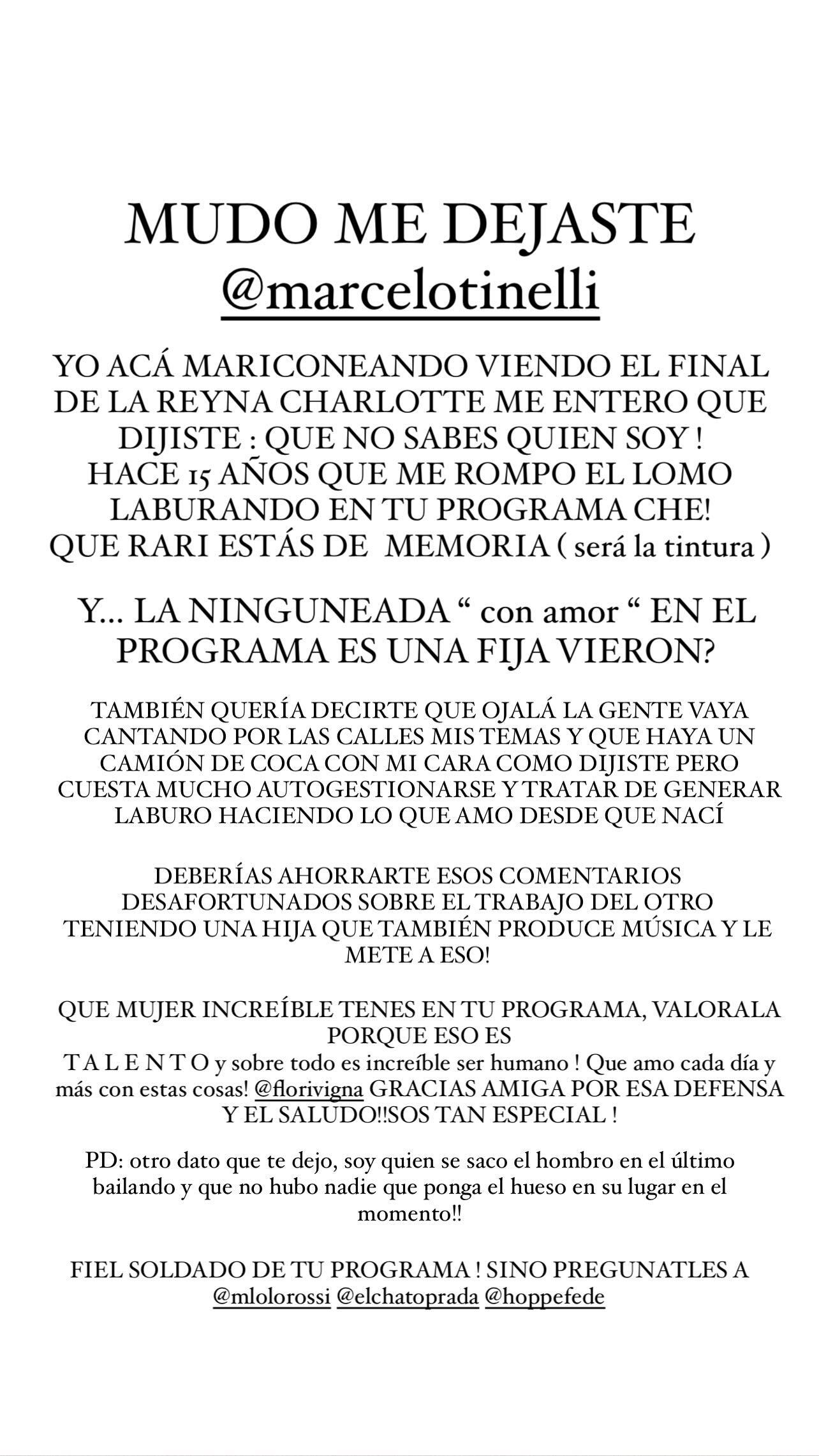 El ex bailarín de Marcelo Tinelli se enojó por el ninguneo del conductor