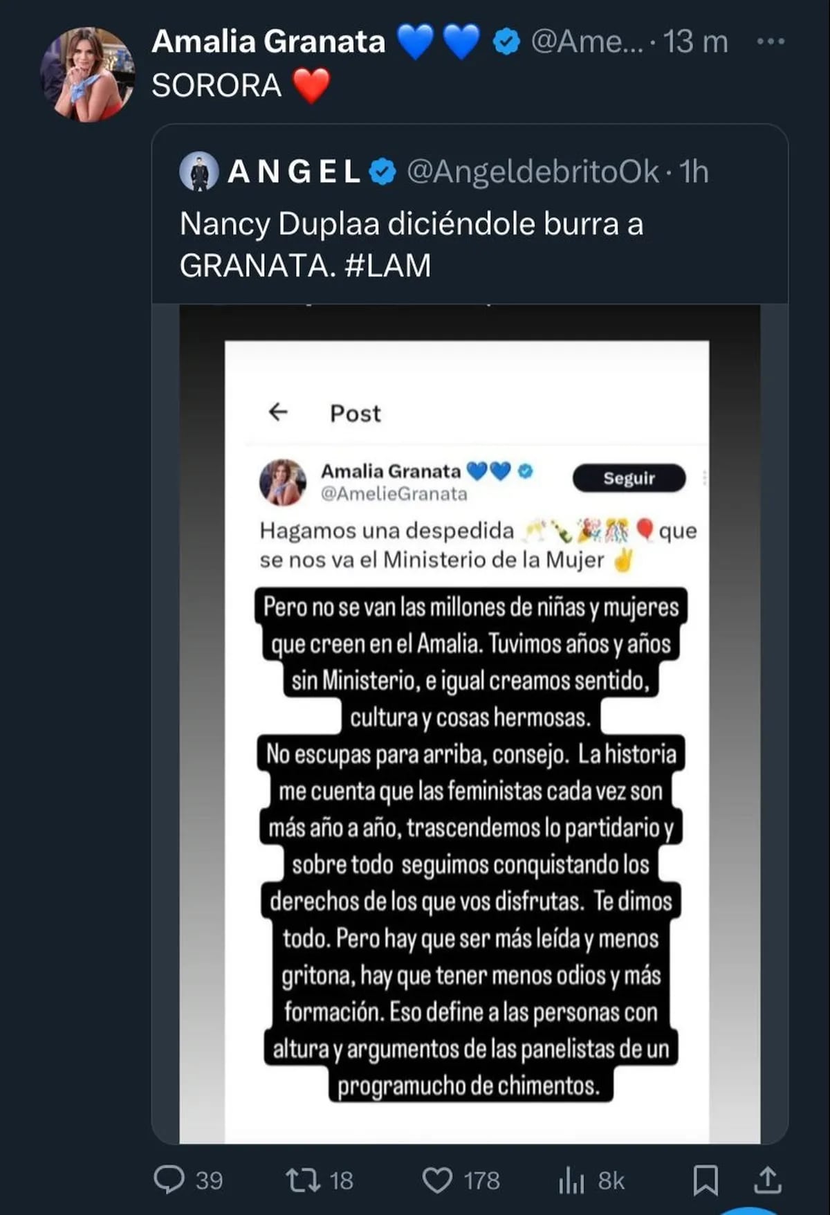 Amalia Granata y Nancy Dupláa se cruzaron en las redes.