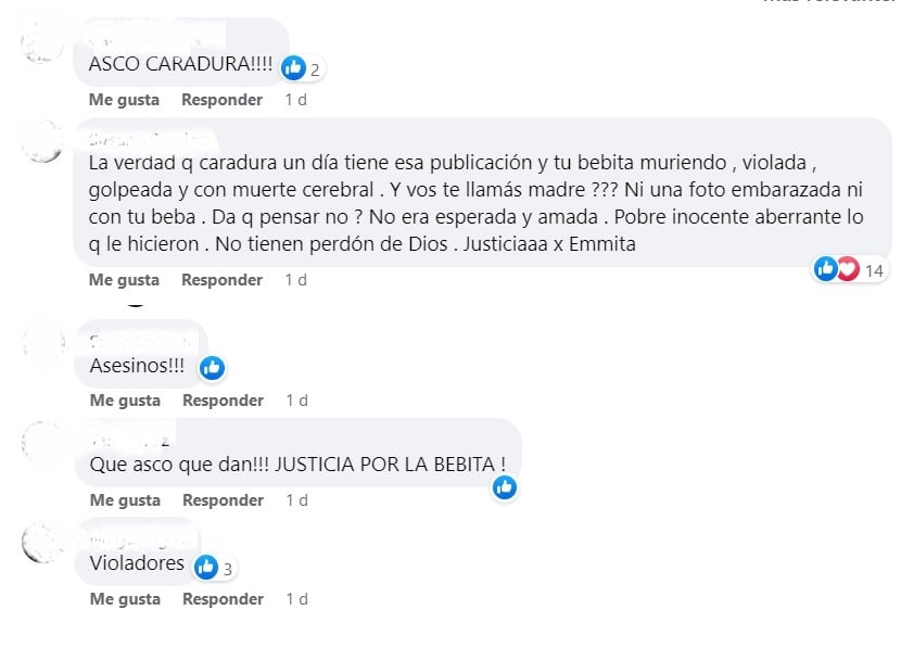 Indignación en redes por los acusados de asesinar a su beba en Las Heras: “Justicia” (Facebook)