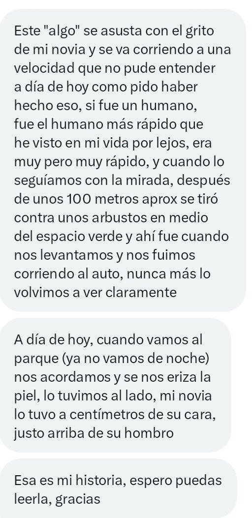 El relato que el joven mendocino le envió al periodista sobre su experiencia paranormal en el parque San Martín.