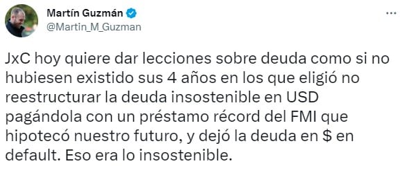 El exministro de Economía se refirió al comunicado de Juntos por el Cambio sobre la deuda externa.