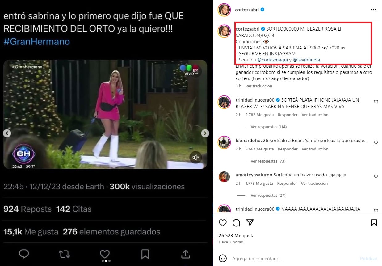 El polémico sorteo de Sabrina Cortez para volver a Gran Hermano. Captura de pantalla.