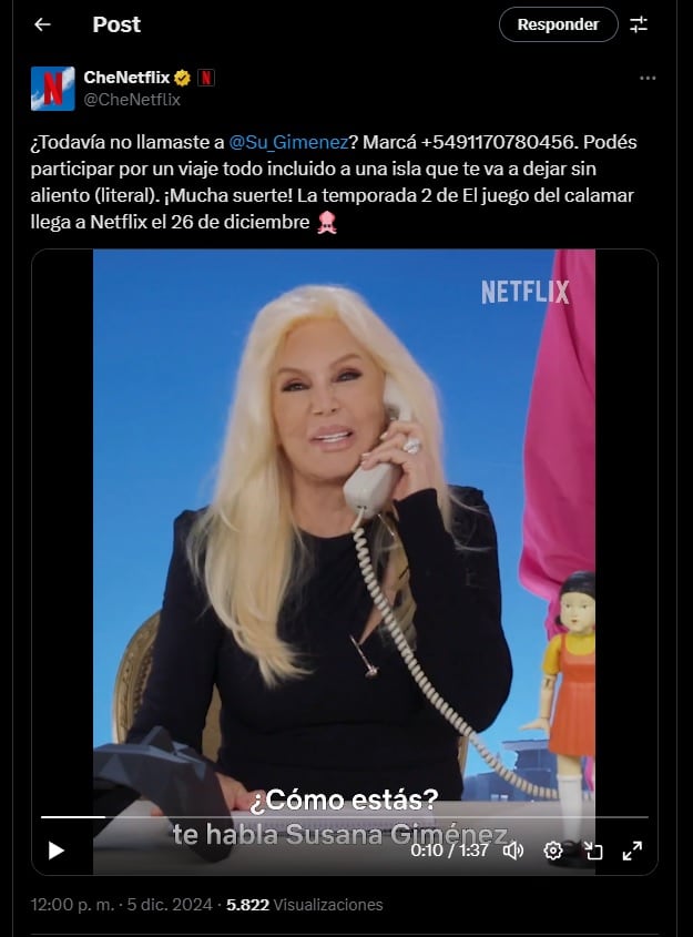 Netflix convocó a Susana Giménez para la promoción de “El Juego del Calamar”.