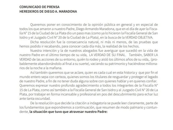 La primera parte del comunicado