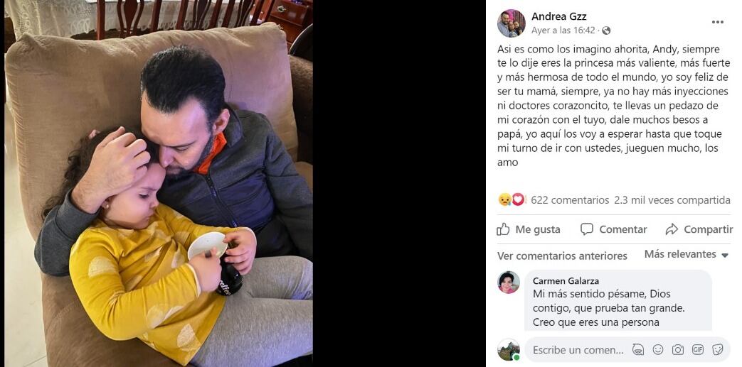 Andrea, la madre de Andy ya había perdido a su esposo que batallaba contra el cáncer de estómago (Facebook)