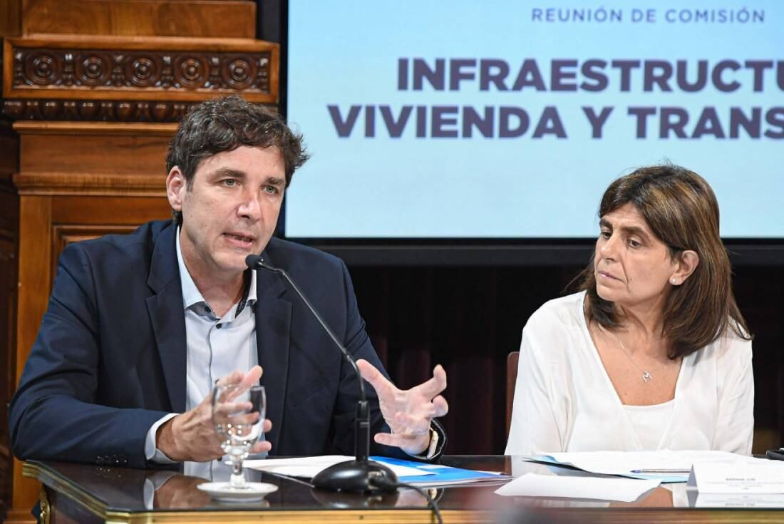 El titular de la Agencia Nacional de Seguridad Vial, Pablo Martínez Carignano, y la senadora mendocina Mariana Juri (UCR) durante el debate en comisión. / Foto: Comunicación Senado