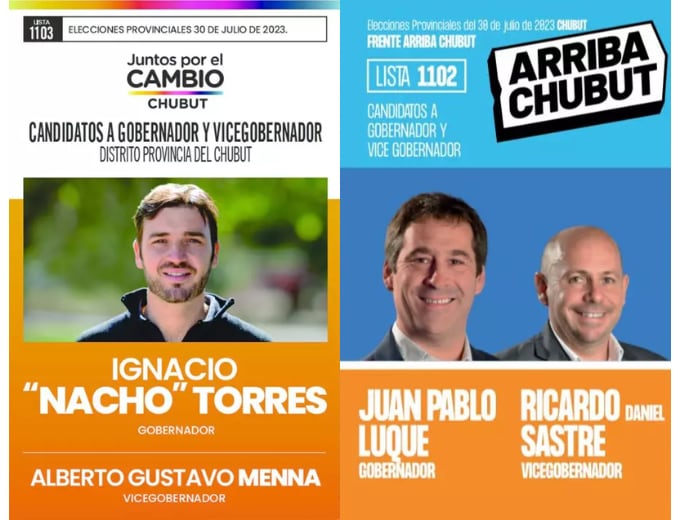 Boletas sábanas de "Juntos por el Cambio" (izq) y "Arriba Chubut" (der). Foto: Gentileza