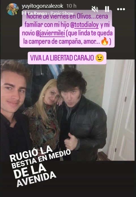 La historia que publicó Yuyito González en su cuenta de Instagram / Captura @yuyitogonzalezok