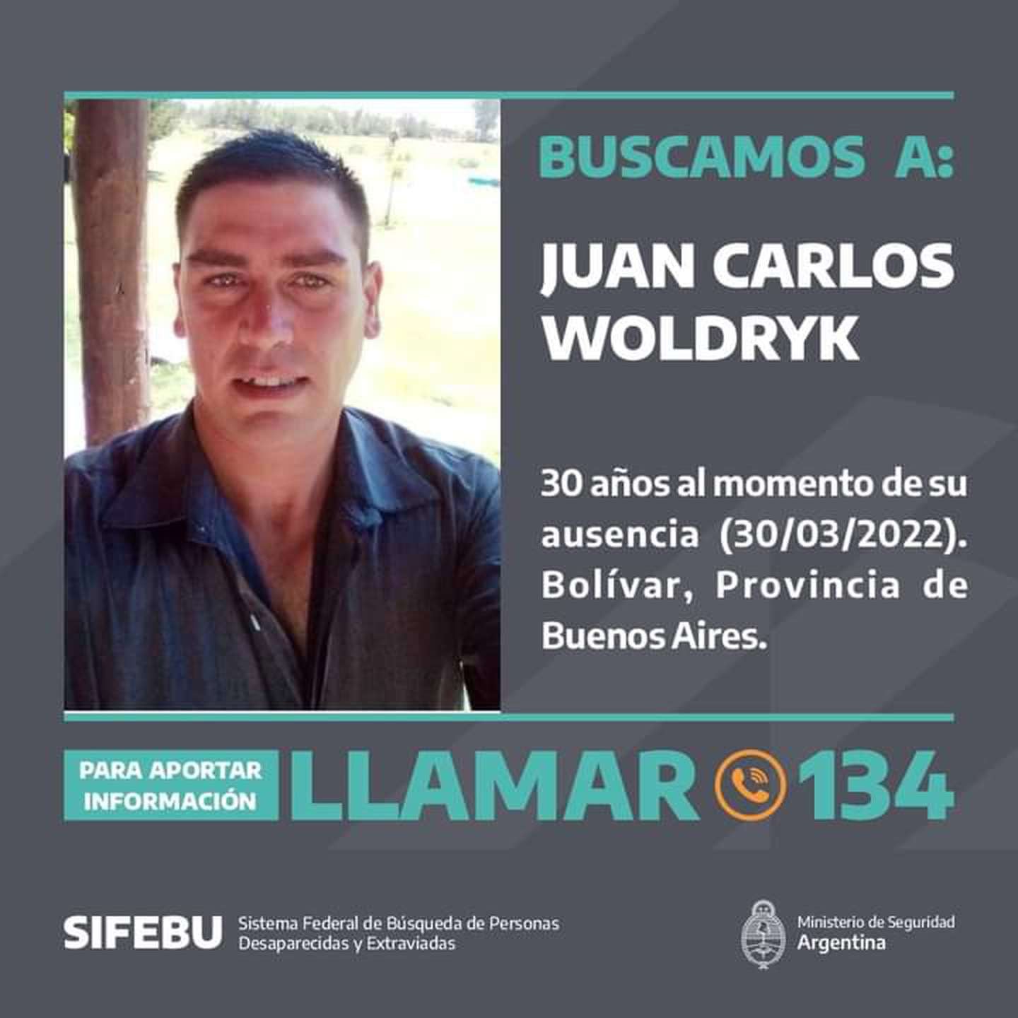 El peón rural mendocino desaparecido en Buenos Aires es intensamente buscado. Se pide que ante cualquier información se comuniquen al 134 o a l 911.