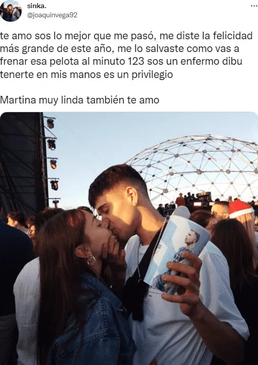 “Sos lo mejor que me pasó”, escribió el joven junto a la imagen en la cual se lo ve muy meloso con su pareja. Foto: Web