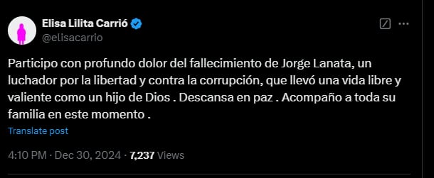 Periodistas y dirigentes políticos expresaron en las redes sociales sus mensajes de condolencias tras el fallecimiento de Jorge Lanata.