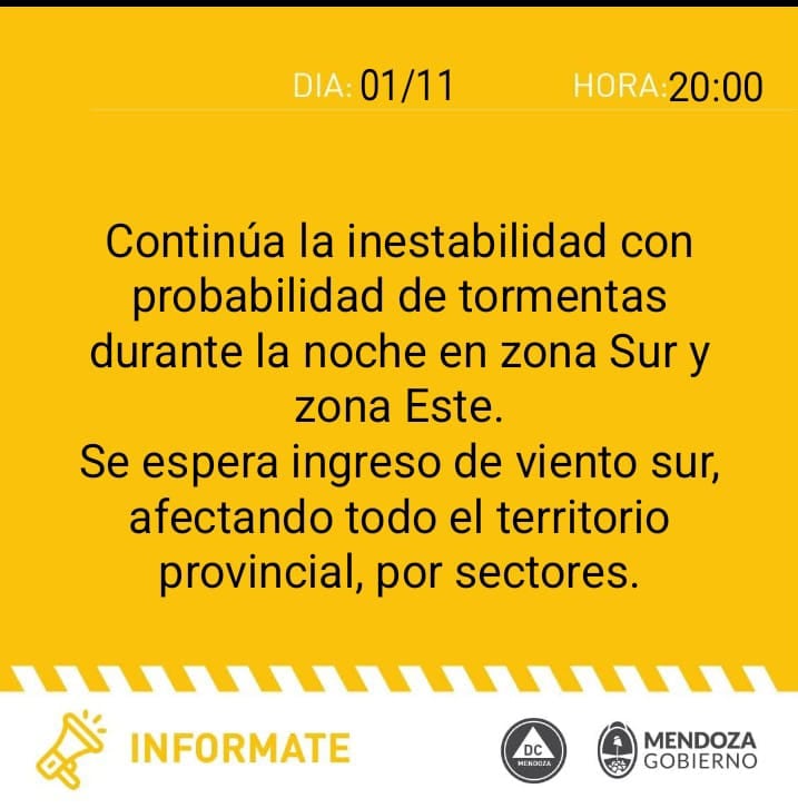 Defensa Civil alertó por posibles tormentas y un ingreso de viento sur en la provincia.