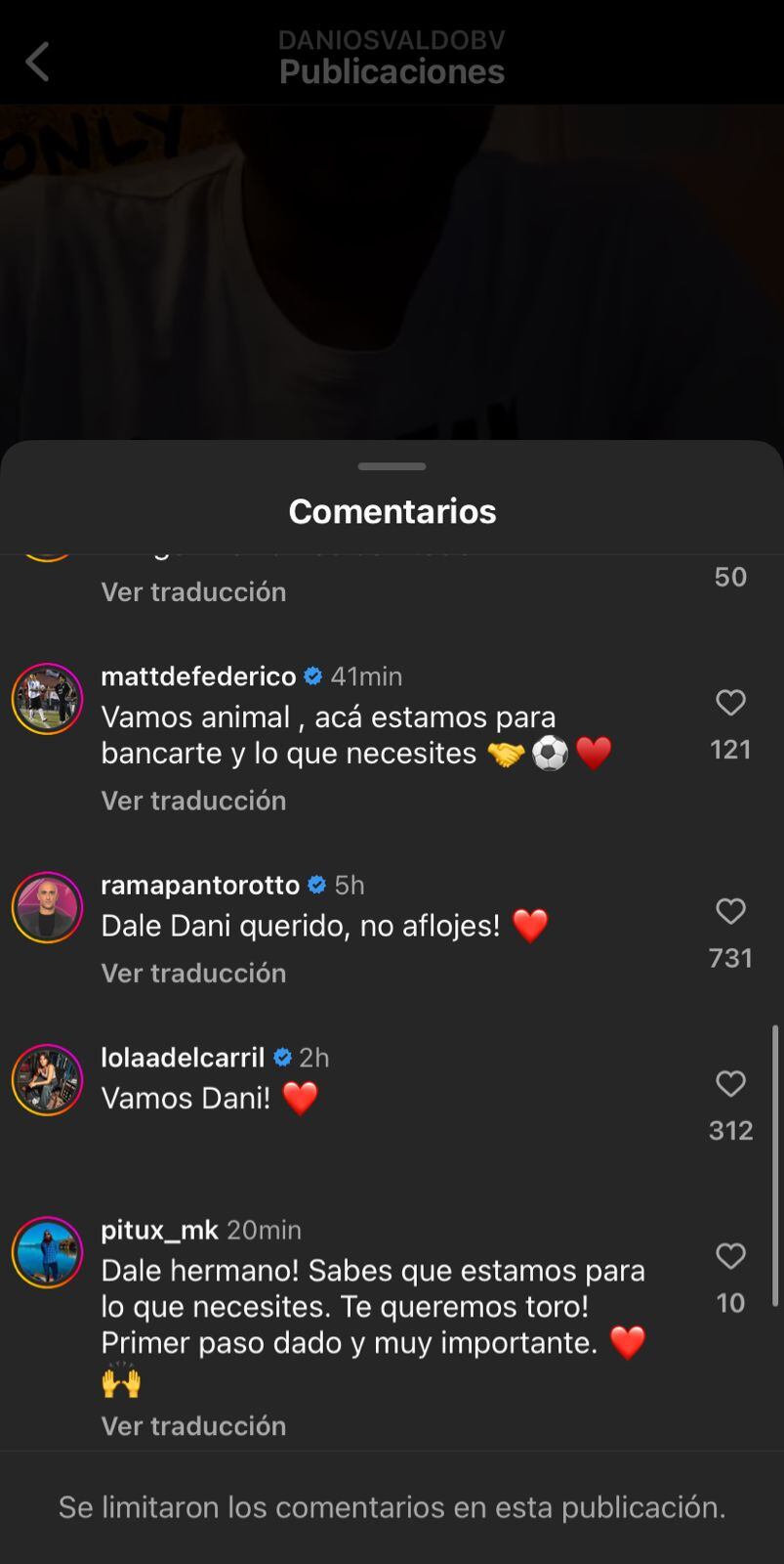 La reacción de famoso y futbolistas al dramático video de Daniel Osvaldo. Captura de pantalla.