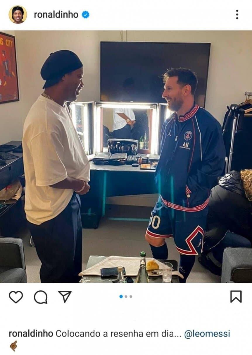 Ronaldhino publicó en su cuenta de istagram el reencuentro con Lionel Messi. / Gentileza.