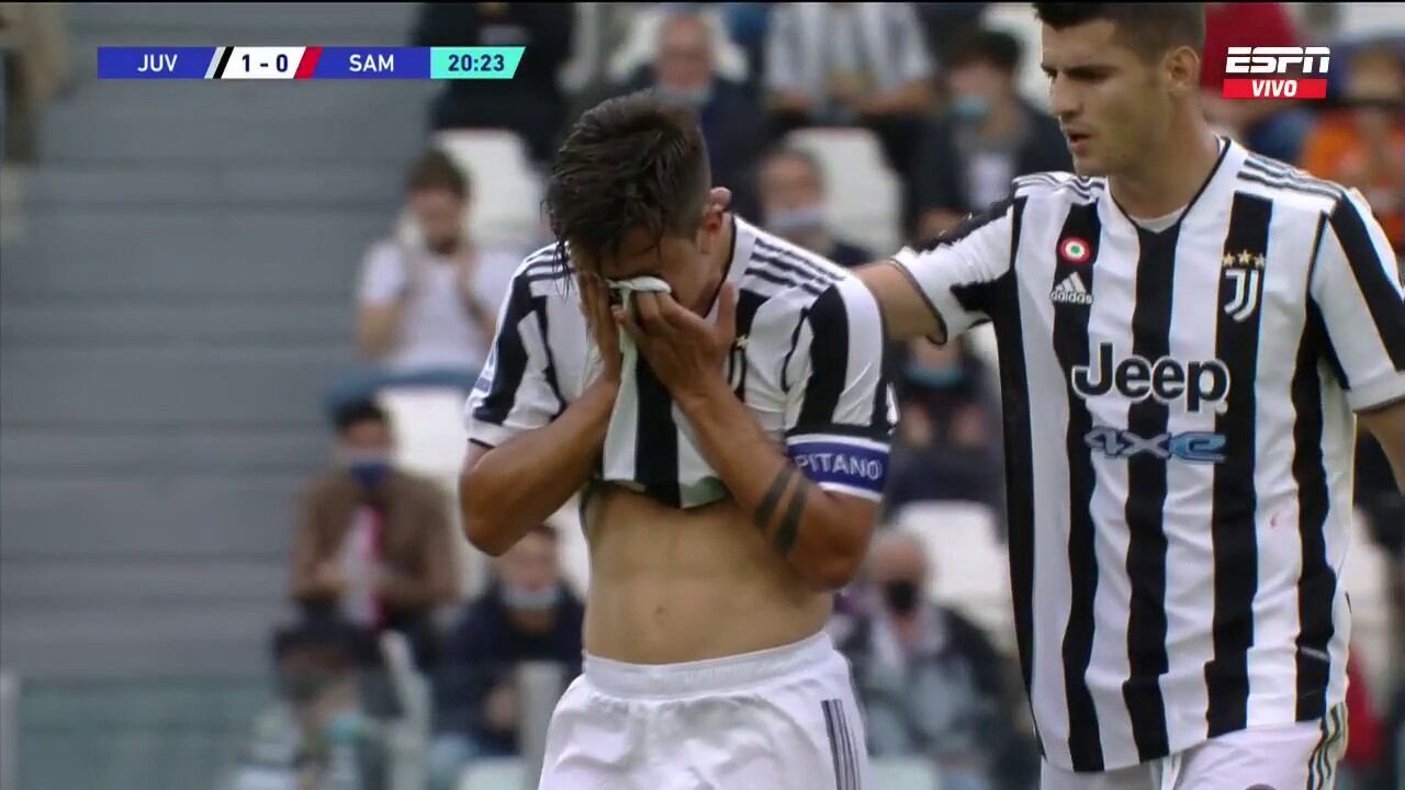 El jugador no lo puede creer. Se lesionó Dybala y se fue en llantos de la cancha.