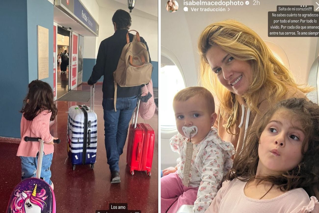 Isabel Macedo con su esposo e hijas a punto de dejar el país.