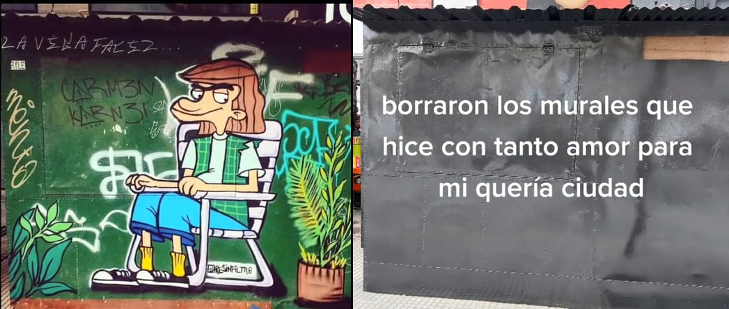 Vuelven a tapar los murales de dibujitos animados en Ciudad y hay enojo entre los fanáticos. Fuente: TikTok @resinfiltro_