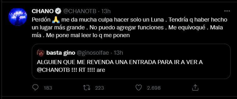 Chano se abrió en Twitter e hizo catarsis con sus seguidores