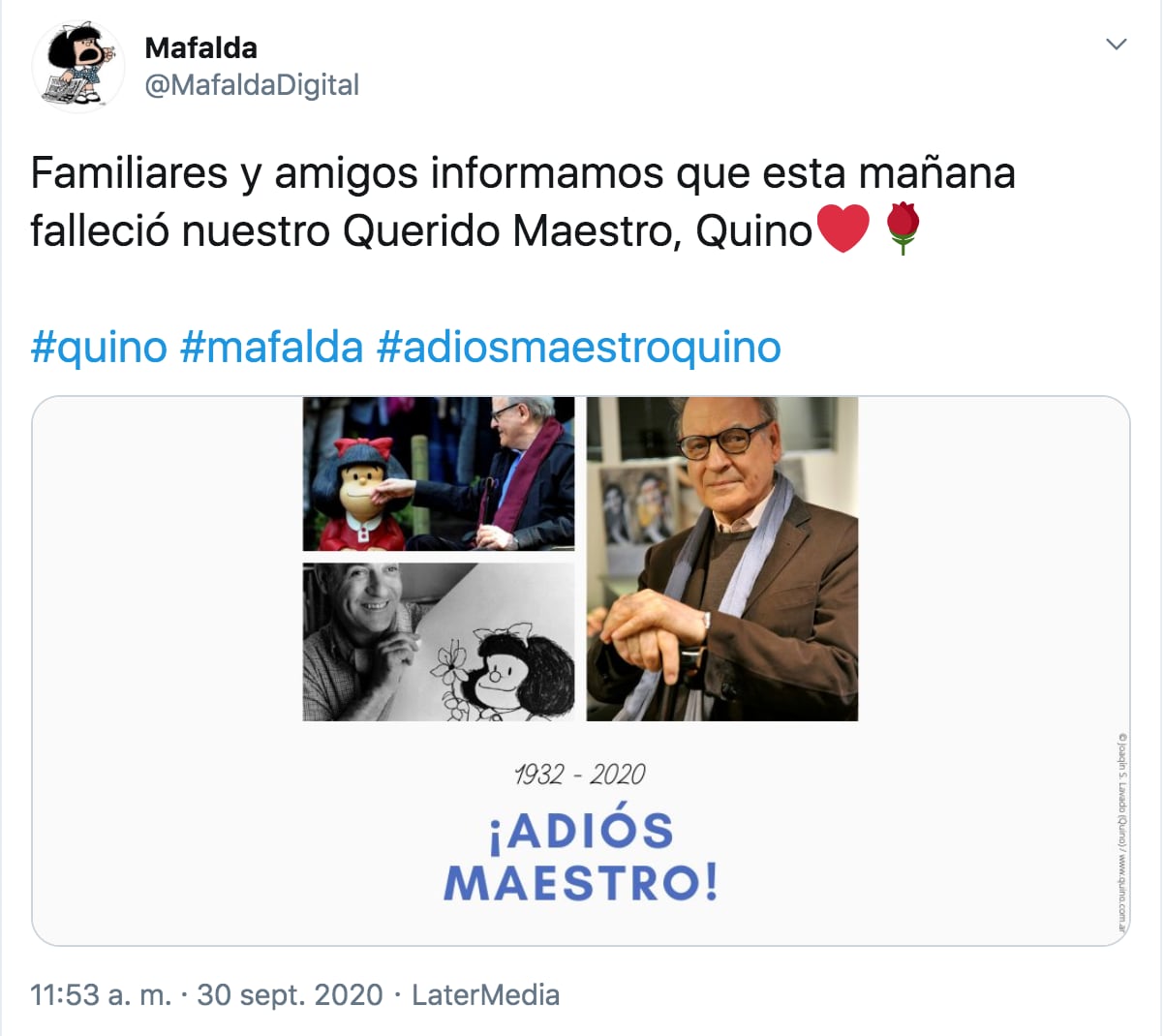 El último adiós desde la cuenta oficial de Mafalda.