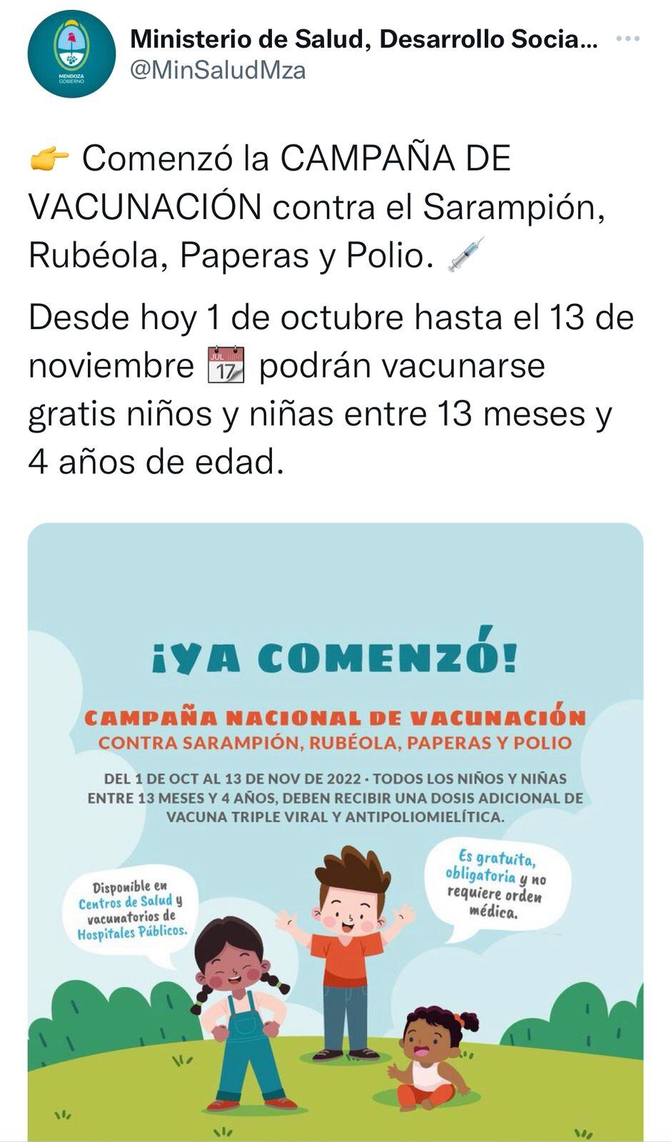 Comenzó la campaña de vacunación contra el sarampión, rubéola, paperas y polio.