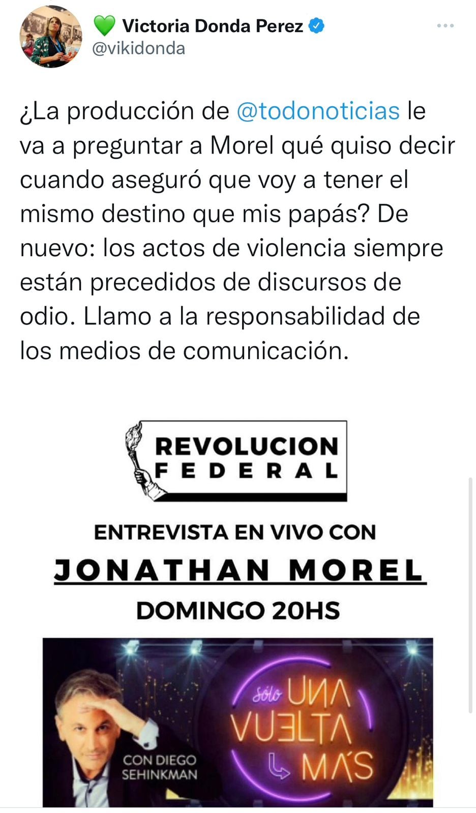 Victoria Donda denunció que recibió amenazas de muerte por parte del líder de Revolución Federal.