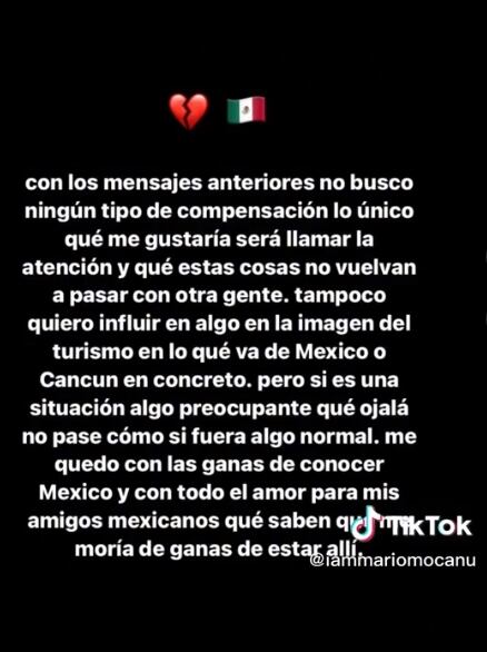 Mensaje completo publicado por Mocanu en su cuenta de Tiktok. Foto: captura / Tiktok