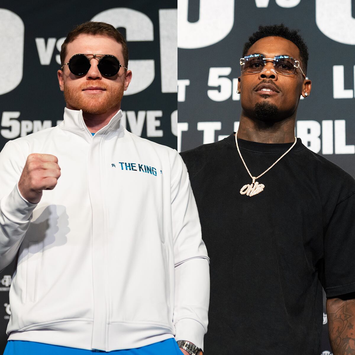 Canelo Alvarez y Jermell Charlo en la conferencia de prensa en Las Vegas.