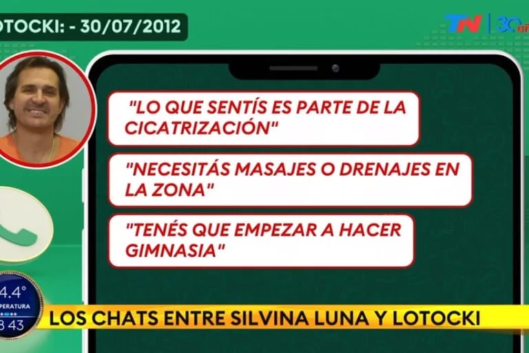 Las respuestas de Lotocki a la preocupación de Luna por su estado de salud tras la operación. Gentileza: La Nación.