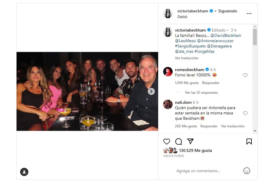 La noche de Lionel Messi, Antonela Roccuzzo y Victoria y David Beckham.