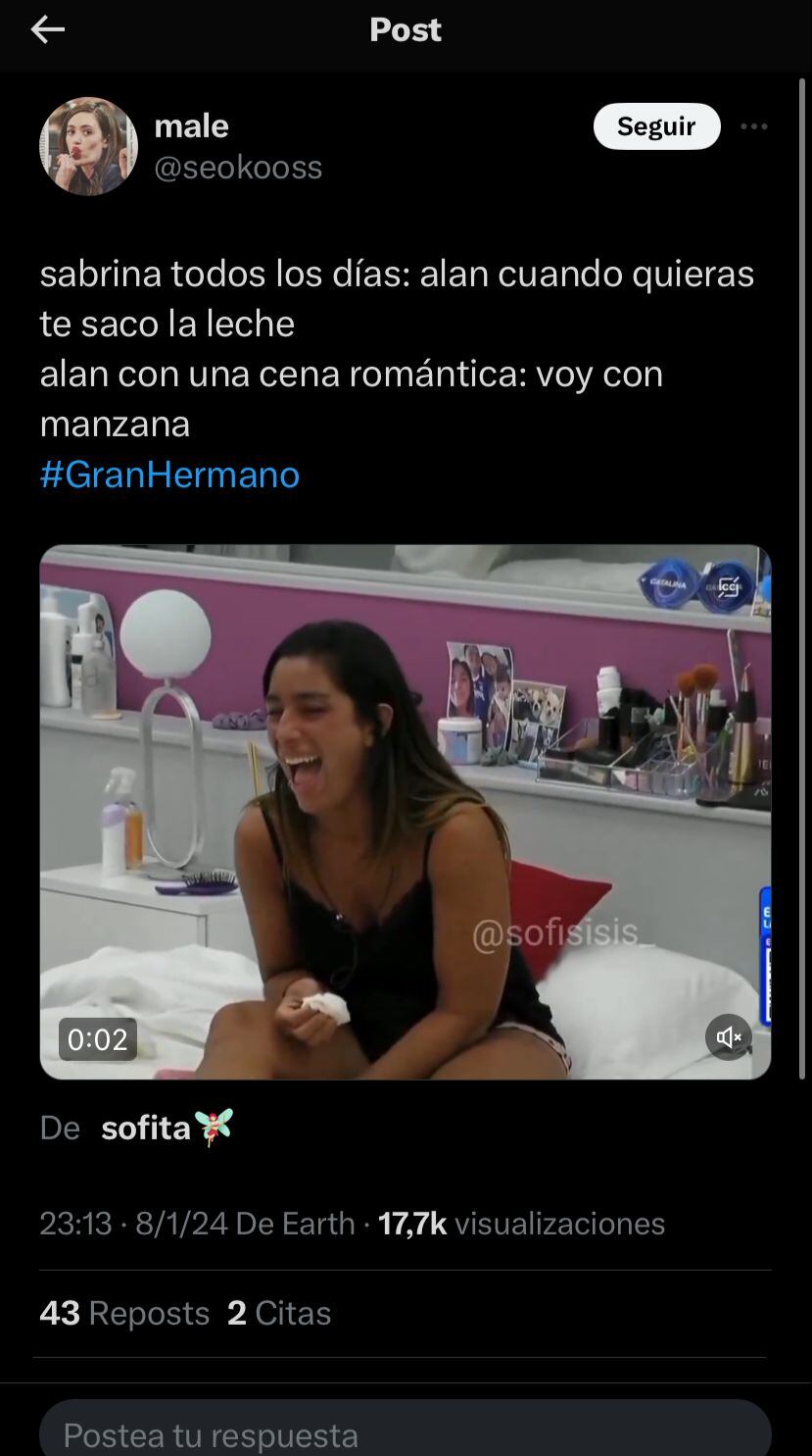 Alan, el blanco de memes por elegir a Manzana para una noche romántica en Gran Hermano. Captura de pantalla.