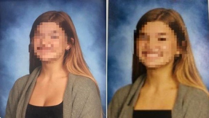 Las fotos editadas por la escuela y que provocaron la indignación de las alumnas y sus familias.